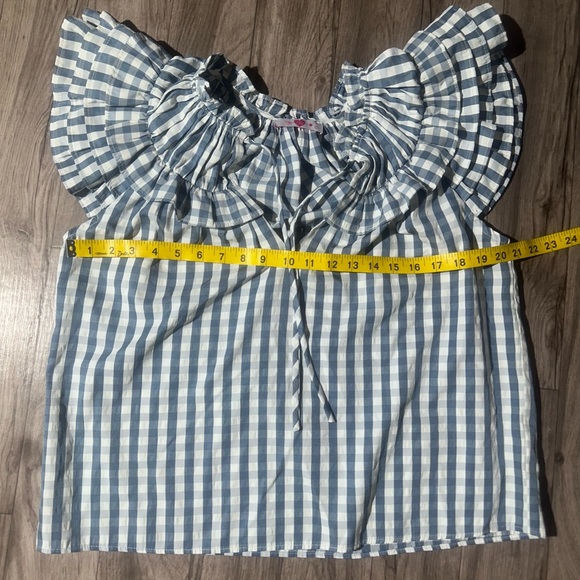 Buddy Love Blue Checkered Ruffle Blouse.100%Cotton.size. S - Picture 9 of 12